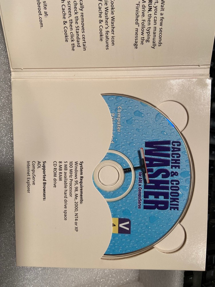 2001 Webroot Software Cache & Cookie Washer For AOL & Compuserve Pre-Owned* lll1