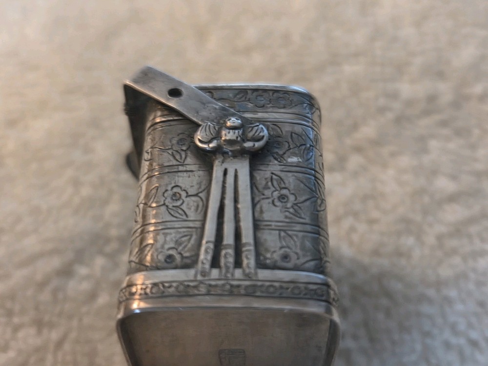 CHINESE Silver Antique Rectangular Lidded/Handled BOX Floral Engraving Marked CS