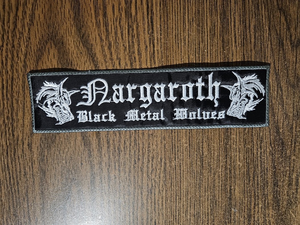 NARGAROTH,BLACK METAL WOLVES,  GRAY BORDER  EMBROIDERED STRIP PATCH