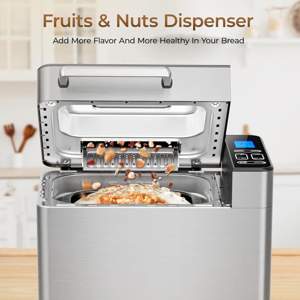 Automatic Bread Maker Gluten-Free, Dough Function, Adjustable Size Crust Setting