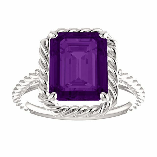 Sterling Silver Emerald Cut Solitaire Ring Setting - Lasso Rope Style Ring Mount