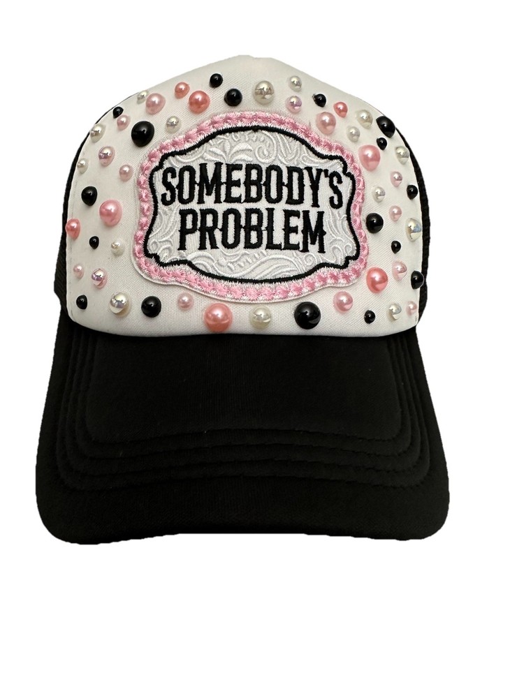 Custom Bling Snapback – Pearl Embellished “Somebody’s Problem” Trucker Hat