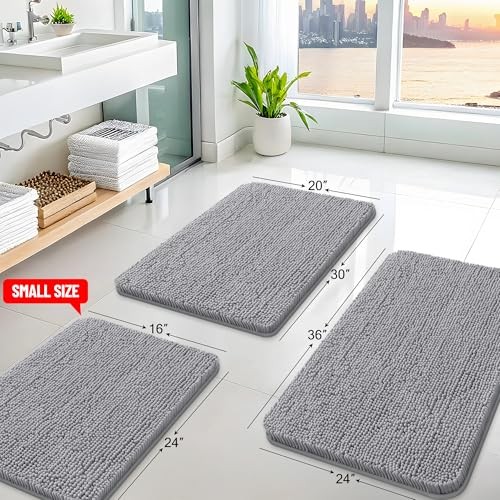 Bathroom Rugs 30x20, Extra Soft Absorbent Shaggy 30" x 20" Rectangular Grey