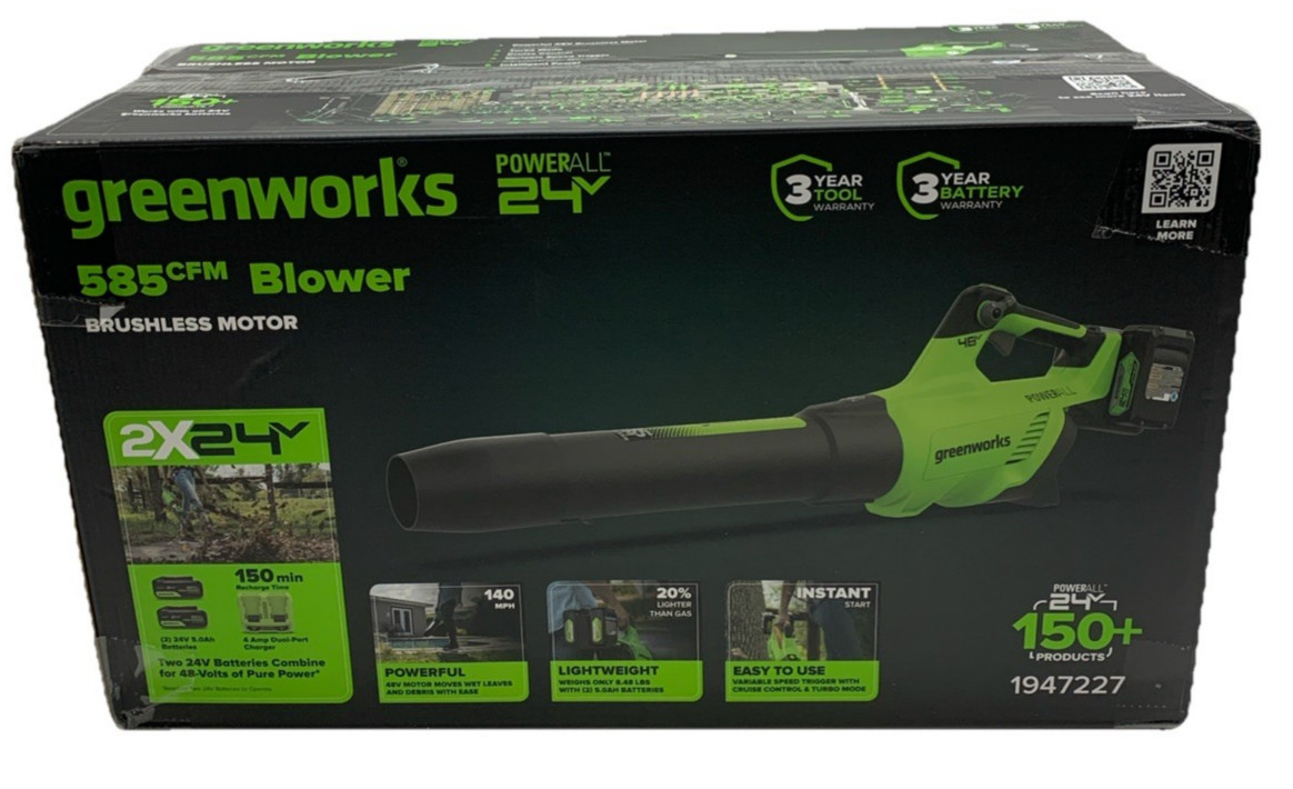 Greenworks 585 CFM Cordless Battery Leaf Blower Brushless Motor Lightweight