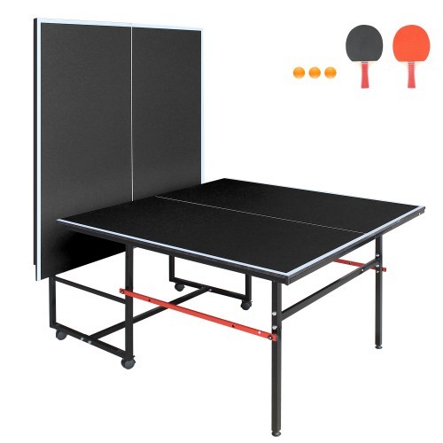 8ft Black Mid-Size Table Tennis Table Foldable & Portable Ping Pong Table Set