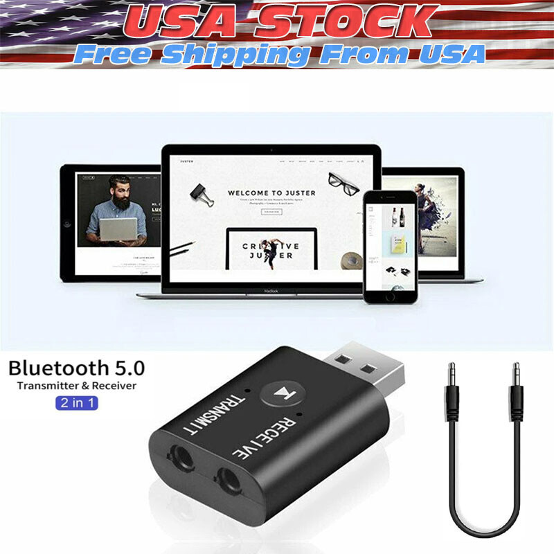 2in1 Bluetooth 5.0 USB Audio Transmitter Receiver Adapter Wireless for Car TV PC