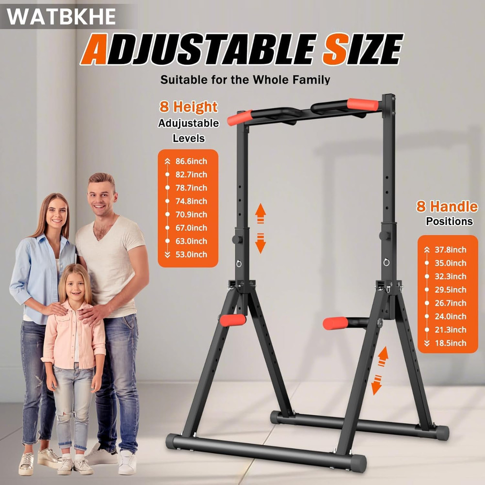WATBKHE Power Tower Pull up Dip Station Foldable, Pull up Bar Station Adjustable