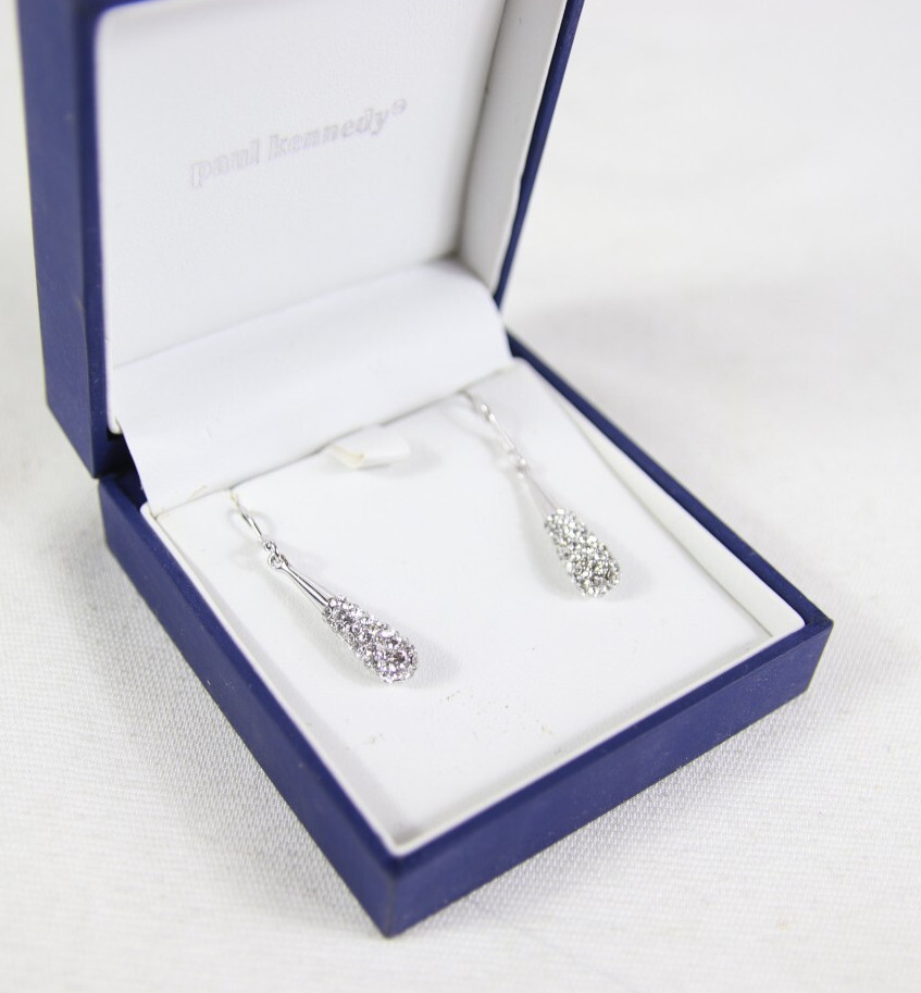 Paul Kennedy Silver Sparkle Dangle Earrings in Box