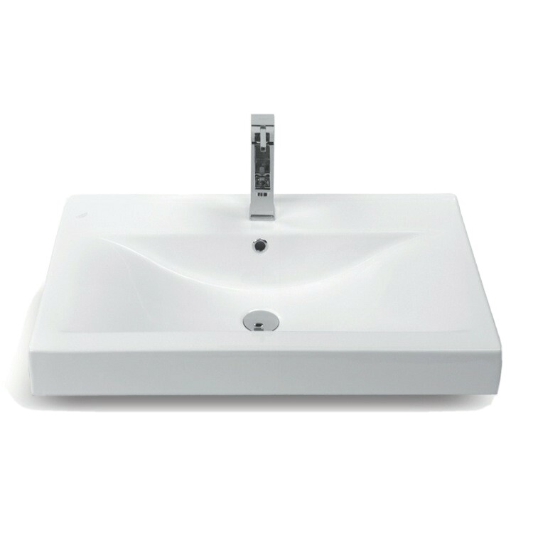 White Ceramic Rectangular Wall Mount Floating Bathroom Sink 24" x 17" x 7"