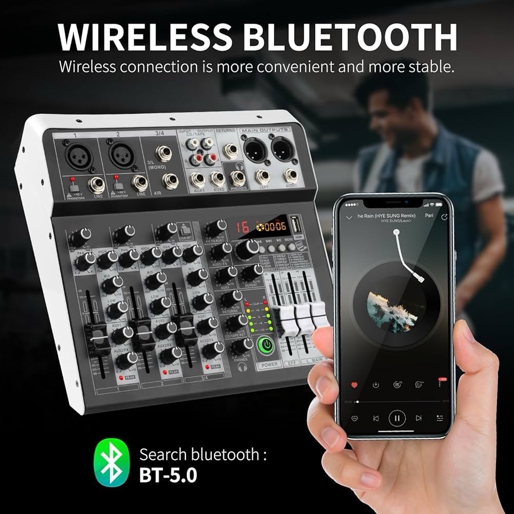 XTUGA KP4 4 Channel Audio Mixer, 16-Bit DSP Effect USB Audio Interface Effects