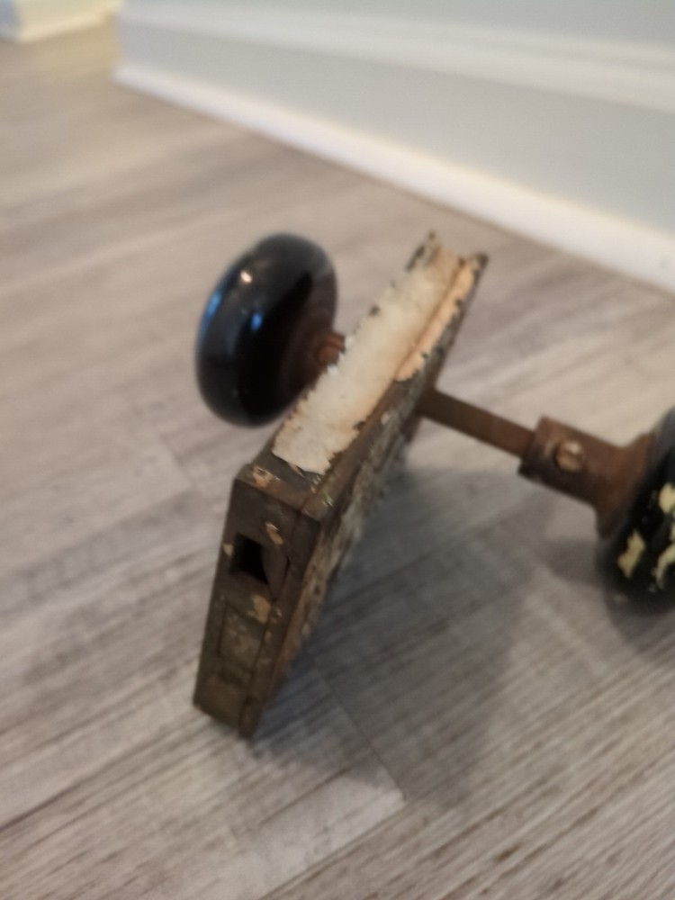 Antique Beautiful Hardware Rim Lock with Ceramic Black Knobs No Key