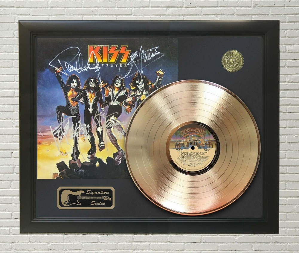 KISS  Framed Black wood Reproduction Signature Gold LP Display 2