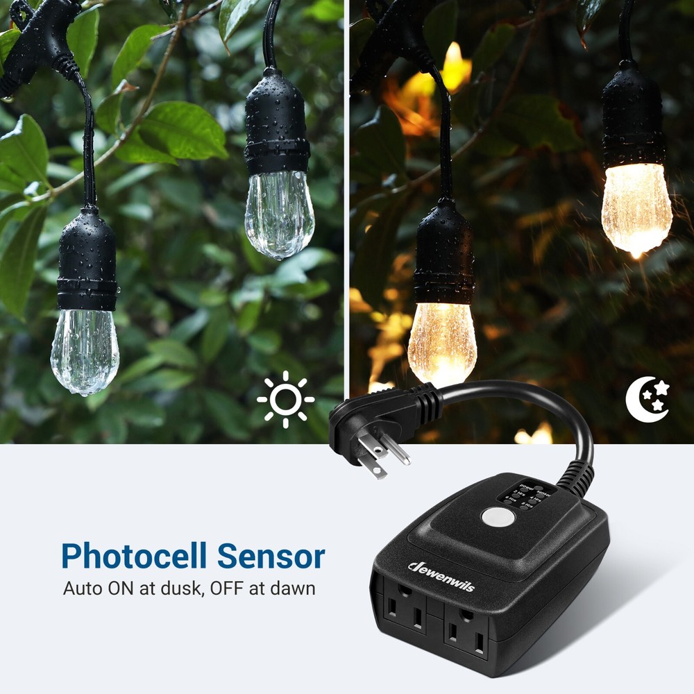 Outdoor Light Sensor Timer, Waterproof Plug in Dusk to Dawn Outlet Timer Switch
