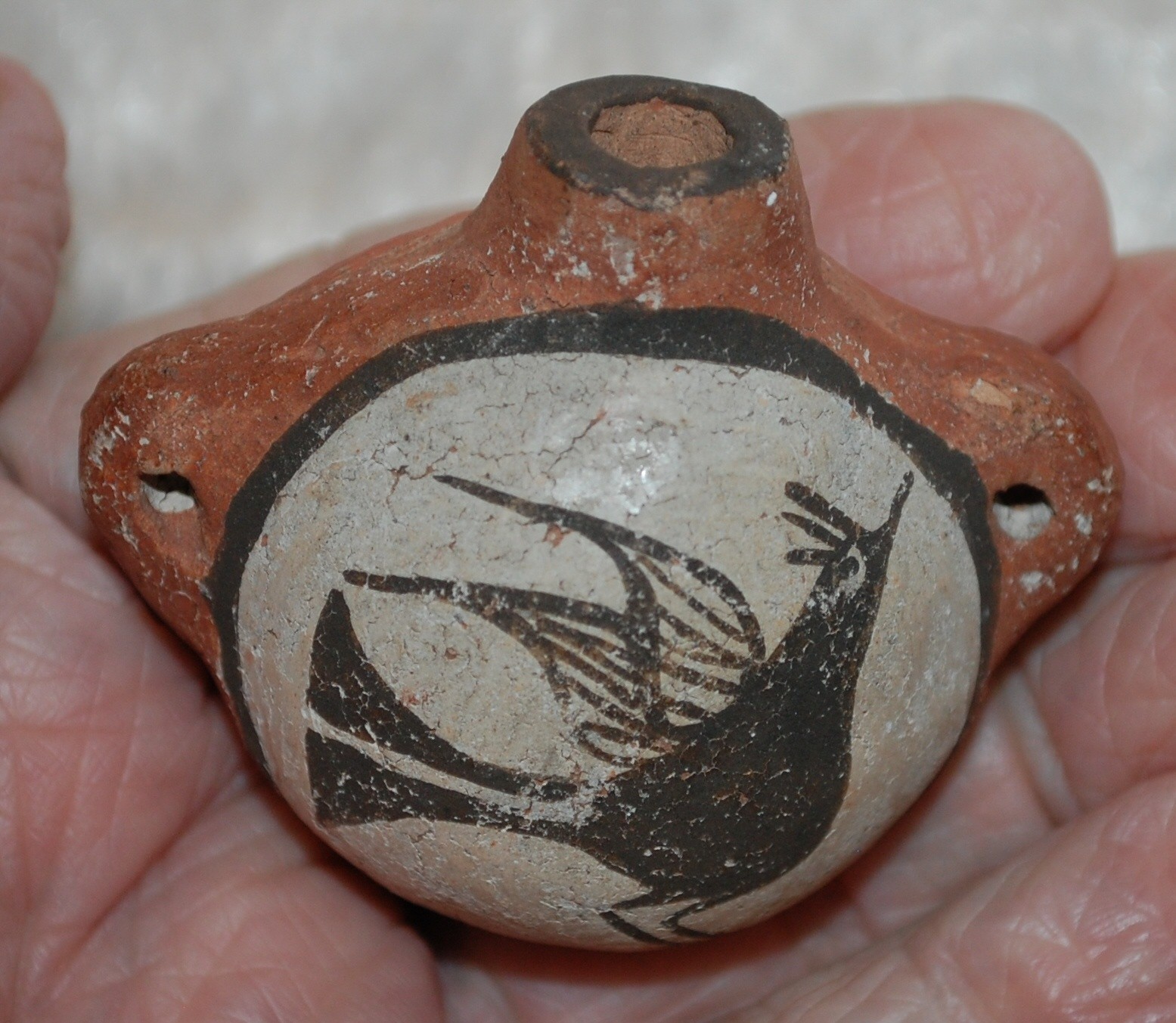 Early 1930-40's SEFERINA BELL Zia Pottery miniature Canteen w/ Bird painting