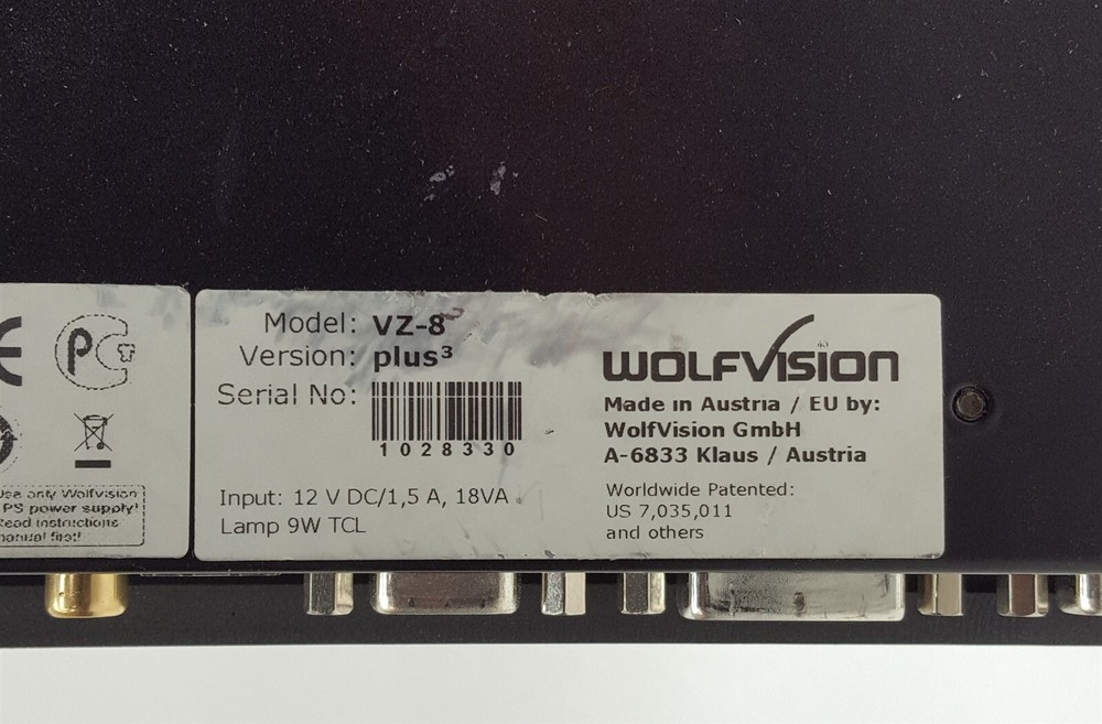 WolfVision VZ-8 Plus3 Document Visualizer Camera Presenter DVI VGA+AC Adapter