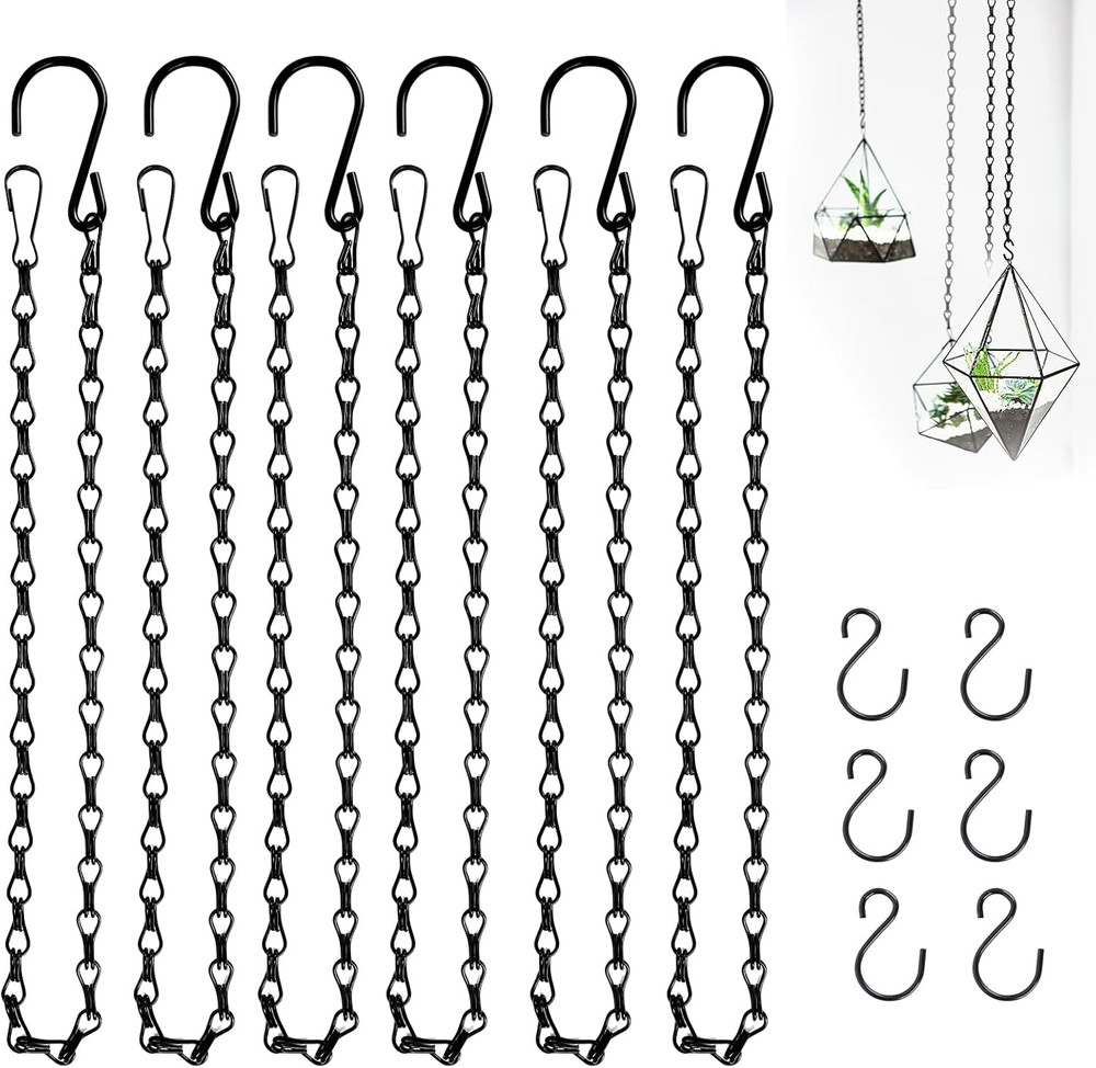 6PCS Hanging Chains with S Hooks, 24.2IN Long Chains with Clips, Adjustable Blac