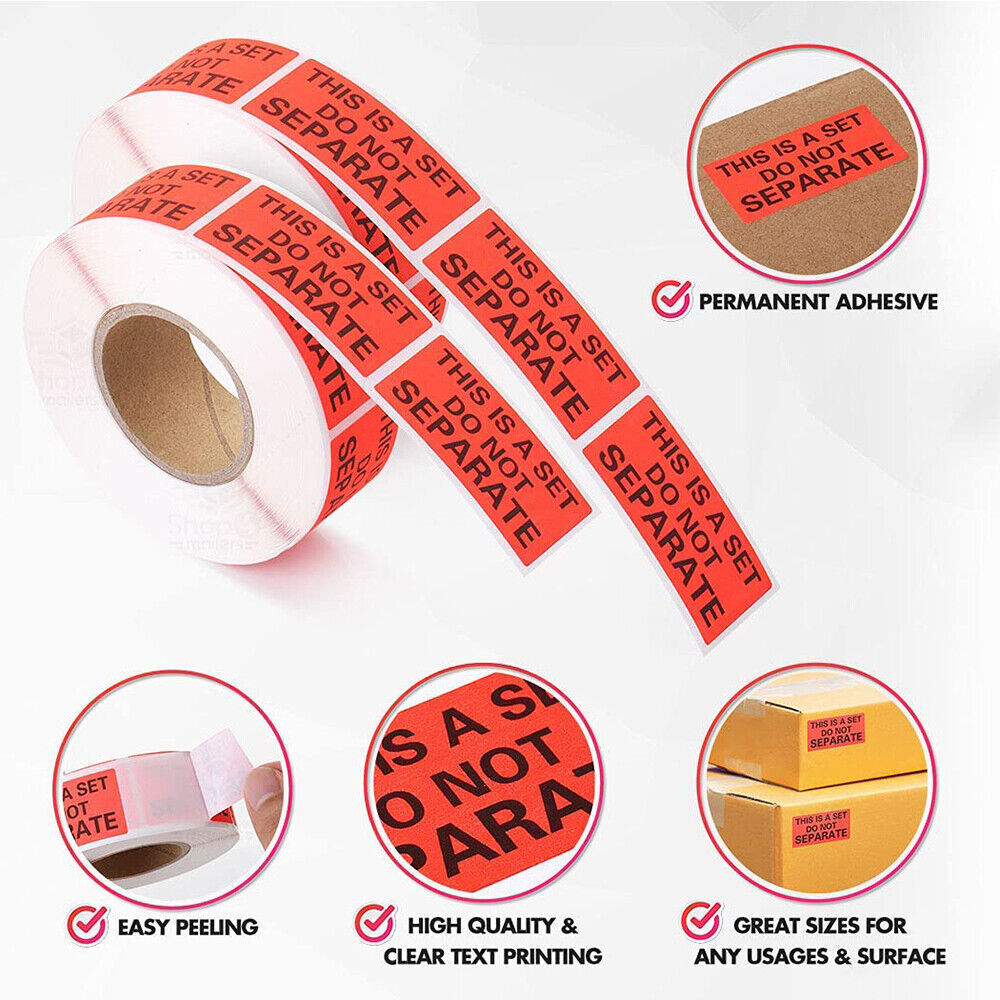 4 Rolls Red Warning Sticker THIS IS A SET DO NOT SEPARATE Packaging Labels 1X2