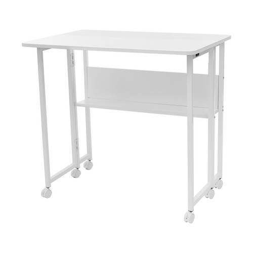 Folding Desk,Folding Desk with Storage Shelf,Foldable Computer Desk with Wheels