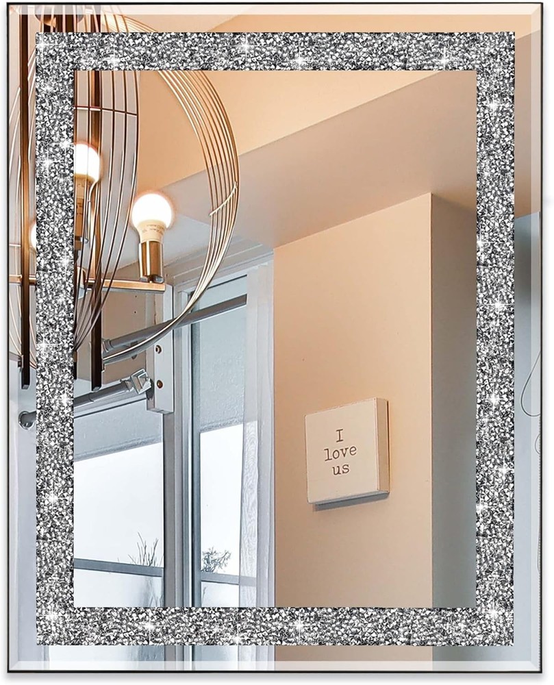 16" x 20" Crystal Crush Diamond Rectangular Wall Mirror Bathroom Entryway