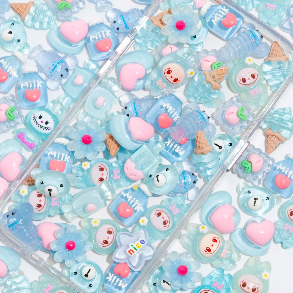 Decoden Charms 100PCS Mixed Kawaii Flatback Resin for Medium, Blue