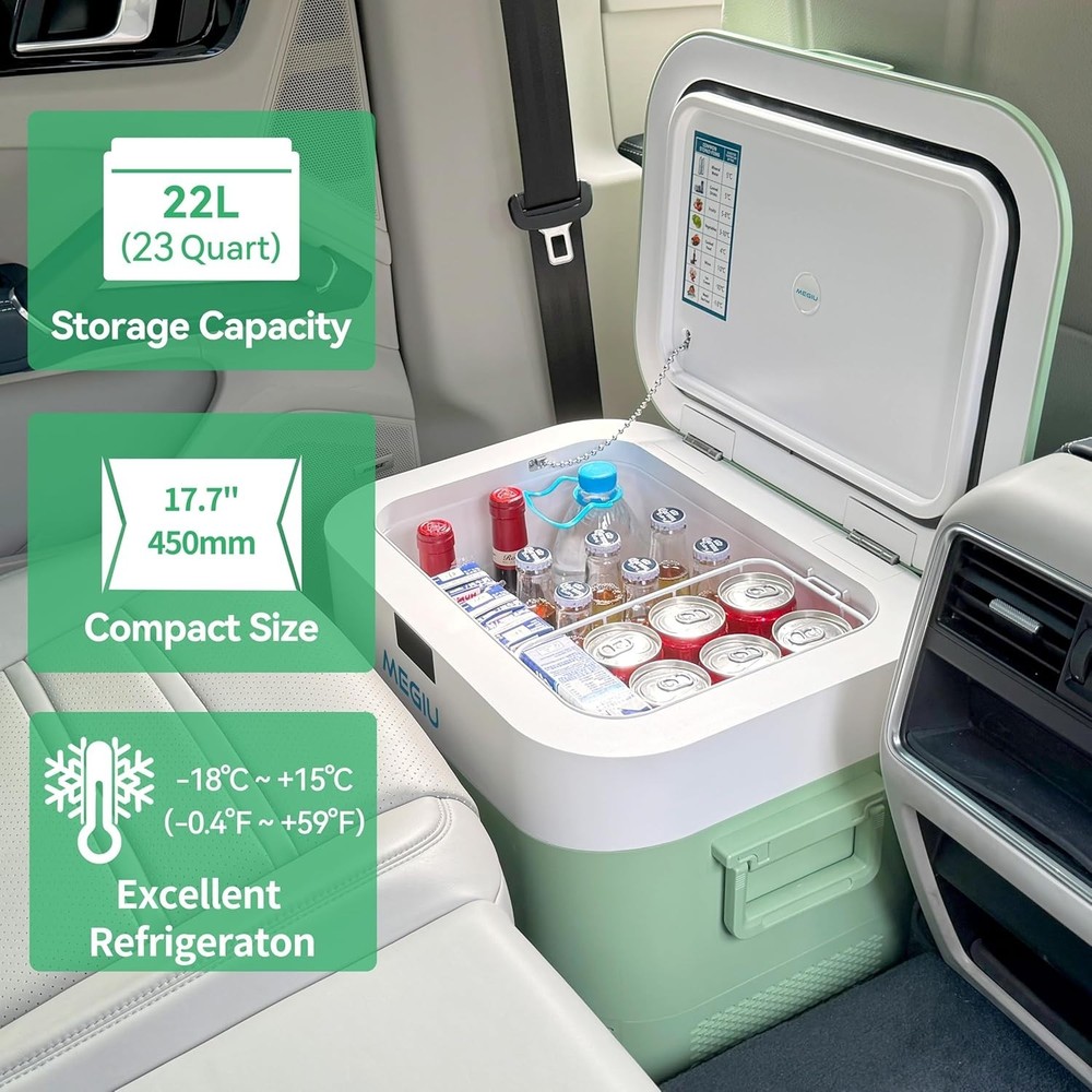Lightweight 23 Quart Car Refrigerator with Energy-Saving Technology - Green