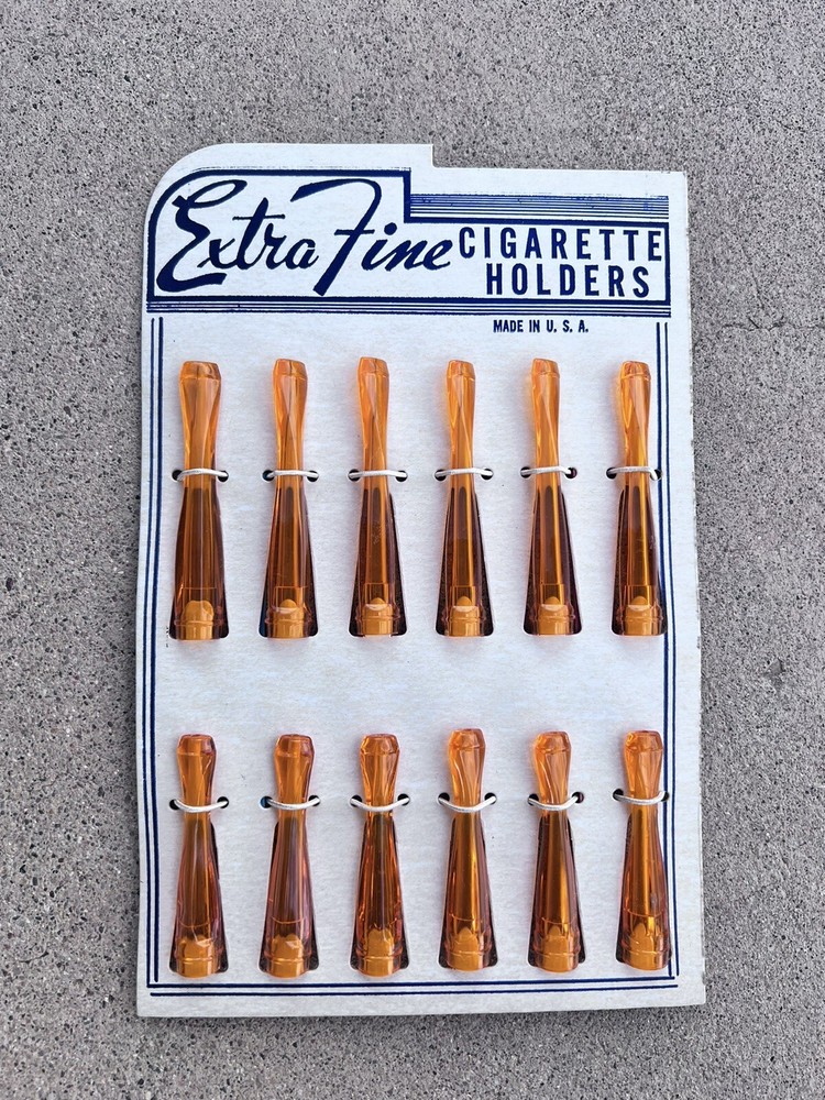 Vintage 12 Extra Fine Cigarette Holders Clear Orange Plastic 3"