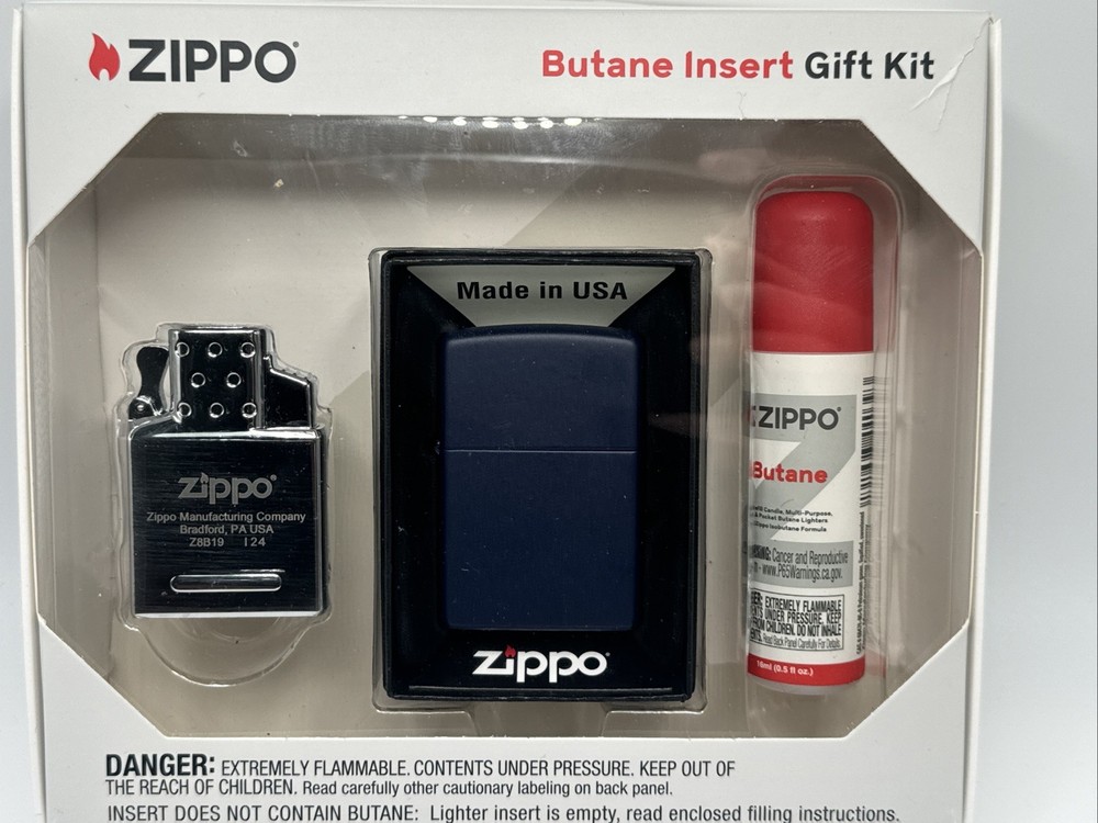Zippo Authentic Classic Navy Matte 239 Design Double Torch Lighter Gift Set