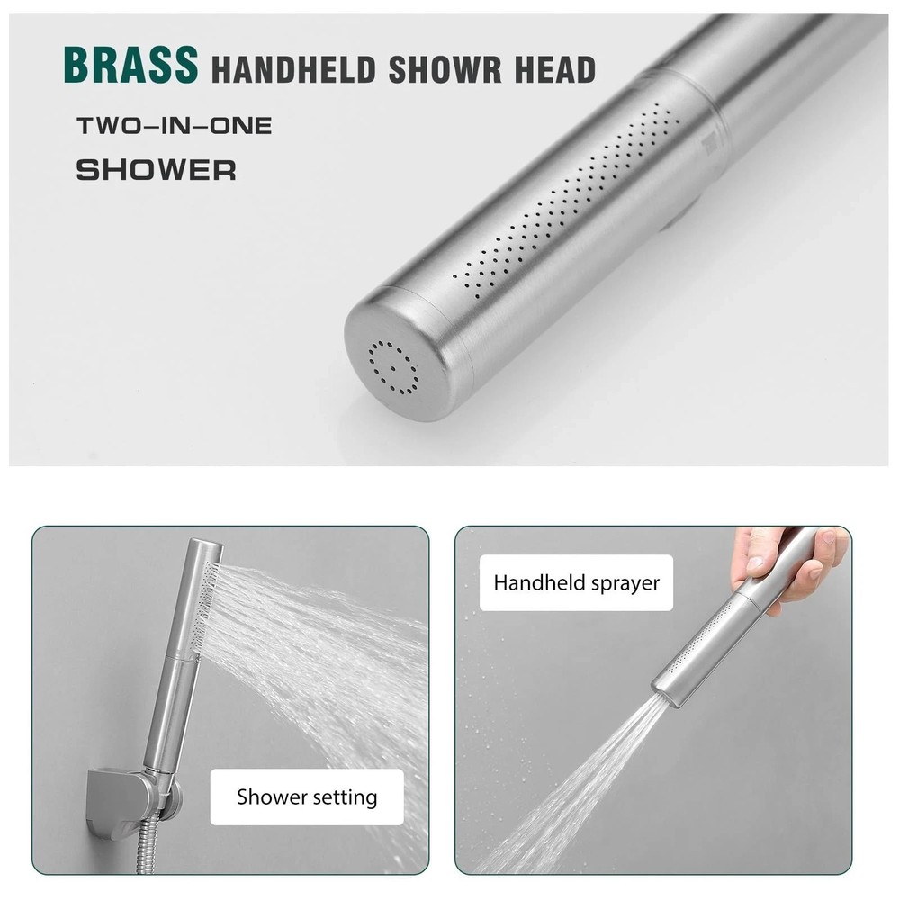 Brushed Nickel Brass 2 In 1 Function High Flow Handheld Shower Head S...