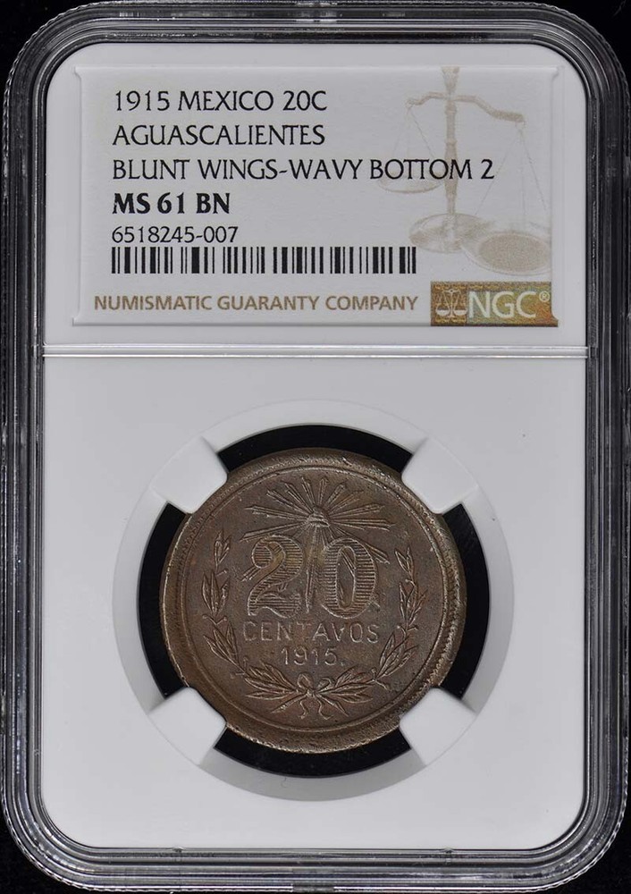 1915 MEXICO AGUASCALIENTES 20C NGC MS61BN