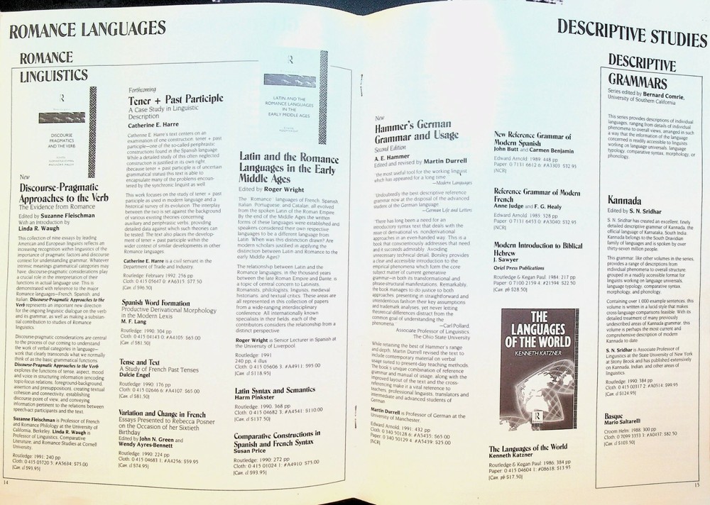 Routledge Linguistics & Language Studies 1992 Catalog Books