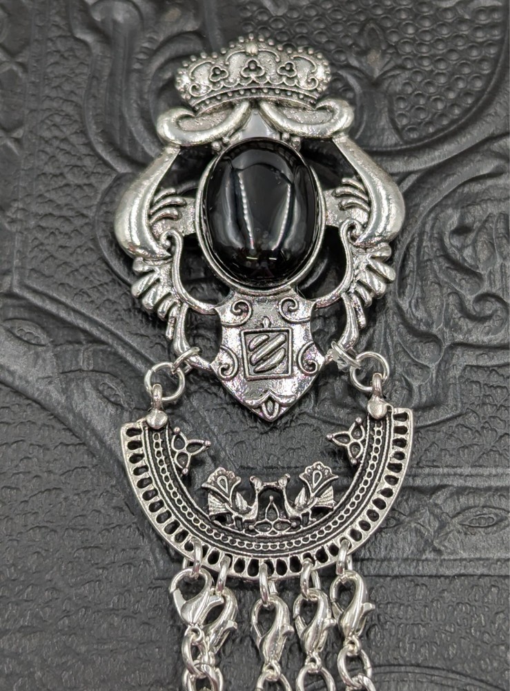 Silver Crown and Shield Crest Chatelaine Waist Clip 8 Stone Options 5 chains
