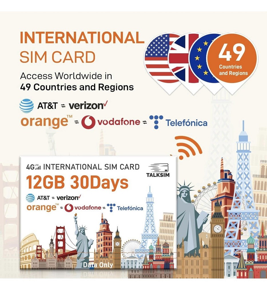 TALKSIM Worldwide 4G LTE SIM | 12GB High-Speed Data | 30 Day Validity