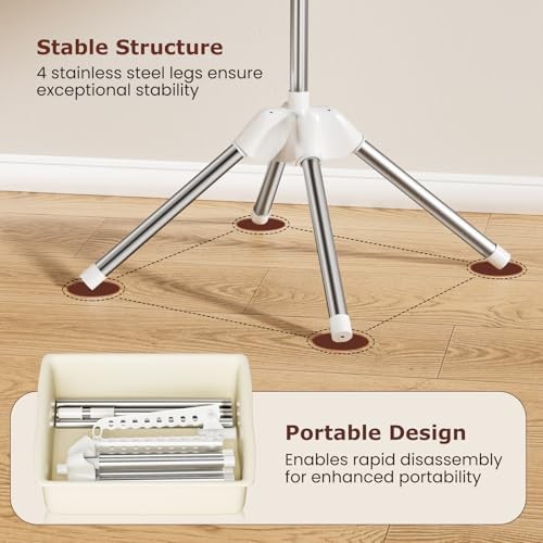 Rotatable and Foldable Clothes Drying Rack, Space Saving Free Standing 1 tier