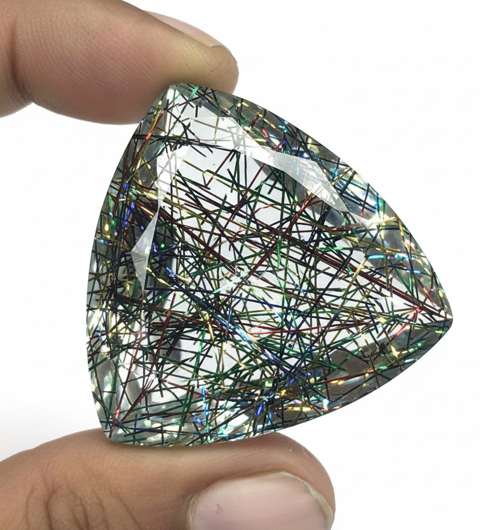 Natural Certified 190 Ct Multicolor Rutilated Quartz Loose Gemstone Trillion Cut