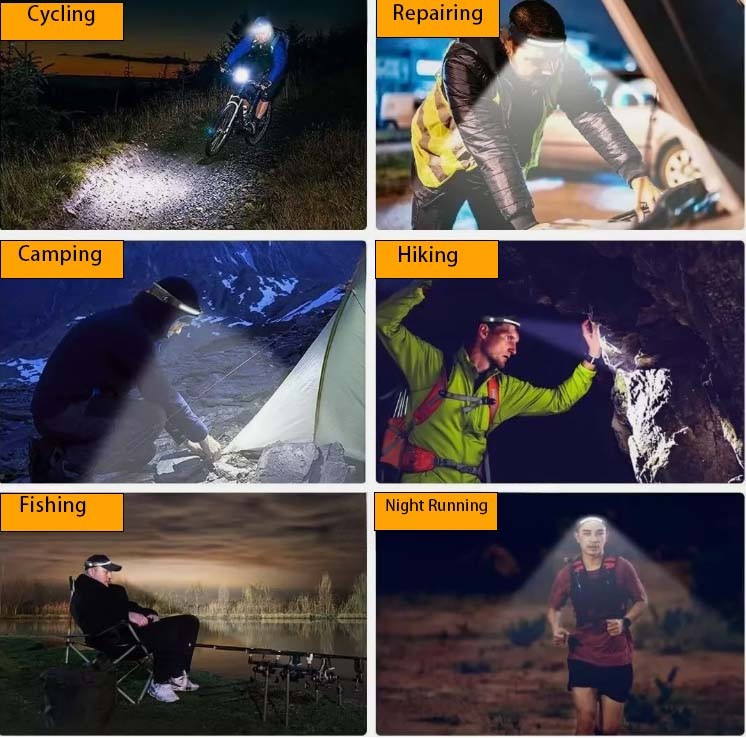 COB LED Headlamp Headlight Torch Work Light Bar Head Band Lamp 2 pack