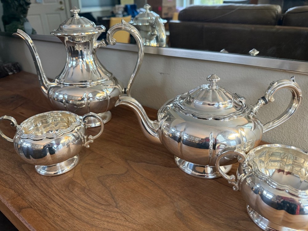 PRIMROSE SILVER PLATE 4-Piece Footed TEA/ COFFEE/ CREAMER/SUGAR SET