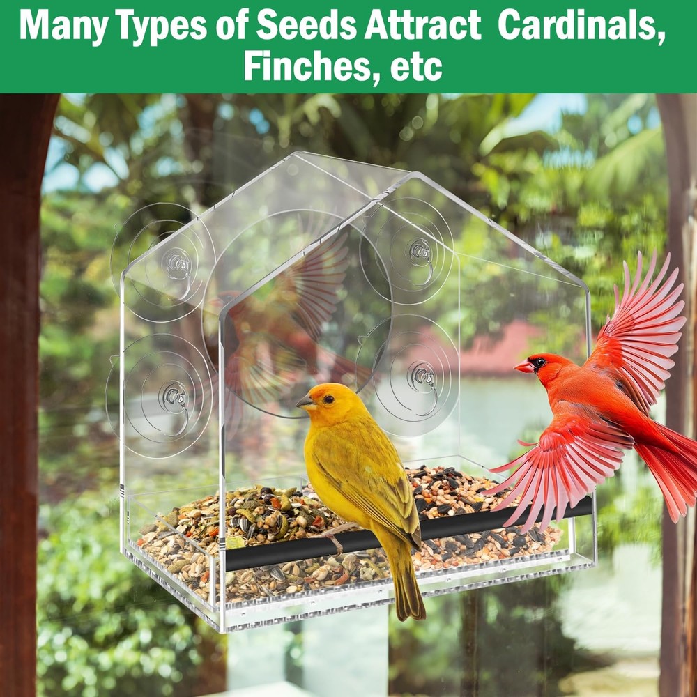 Window Bird Feeder with 4 Extra Strong 2.36'' Suction Cups - 4.4'' Extra Deep...