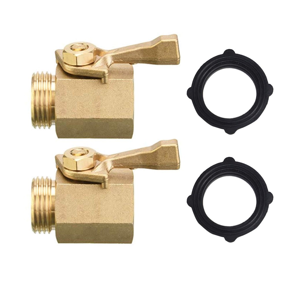 2 Pack Solid Brass Garden Hose Shut Off Valve with 2 Extra Rubber Washers, 3/...
