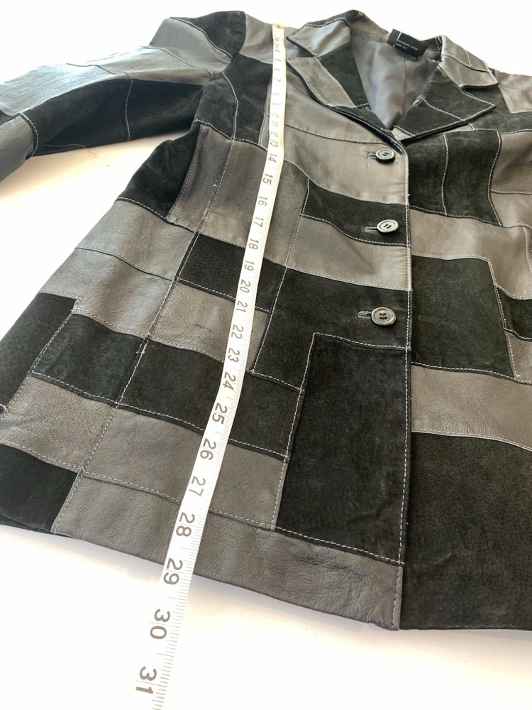 Black Patchwork Leather Jacket By Dennis Basso Women's Size Small Button Up