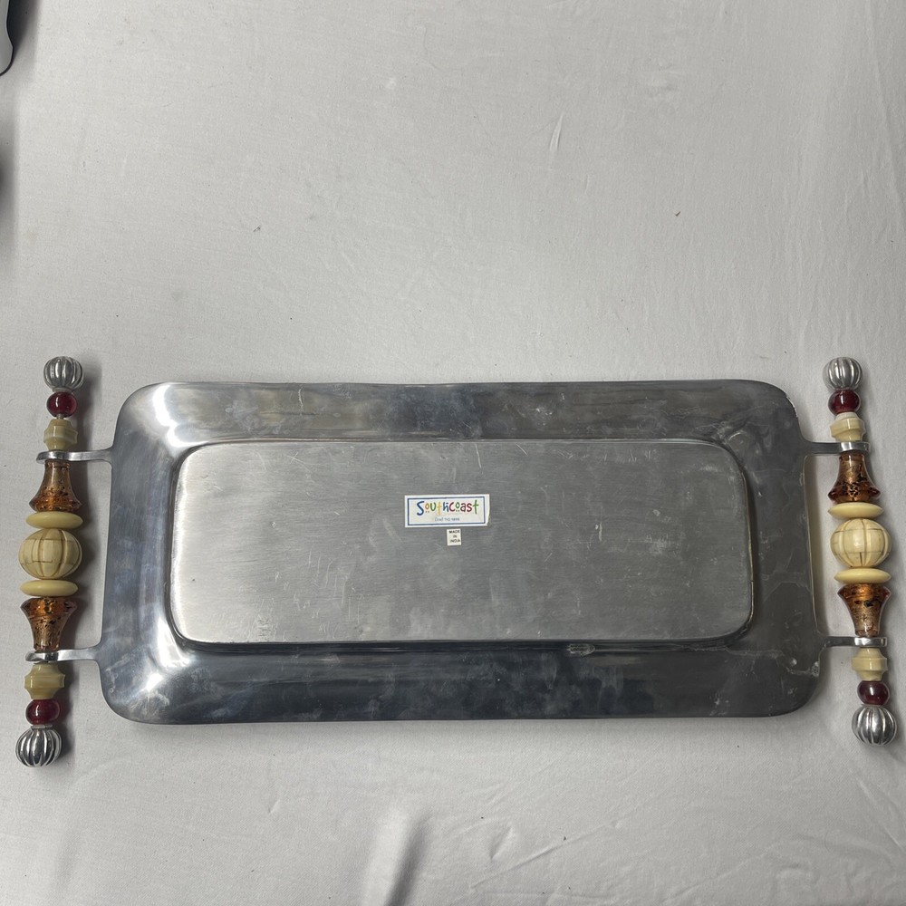 Silver Serving Tray With Stone Handles