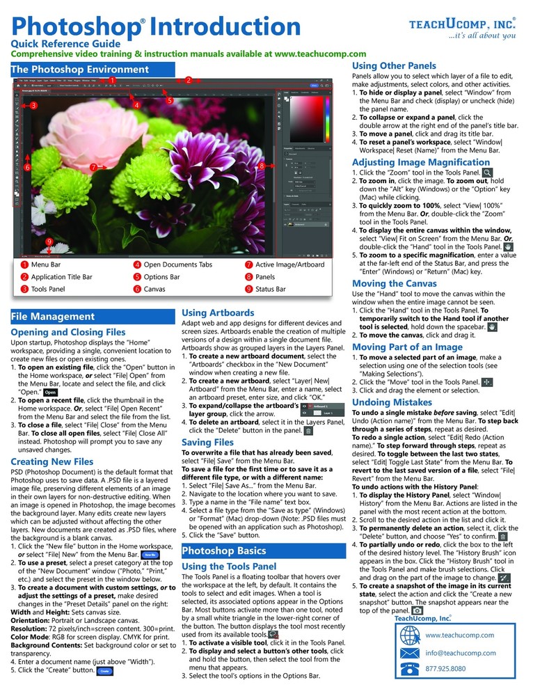 Adobe Photoshop Training Guide Quick Reference Card 4 Page Cheat Sheet Help