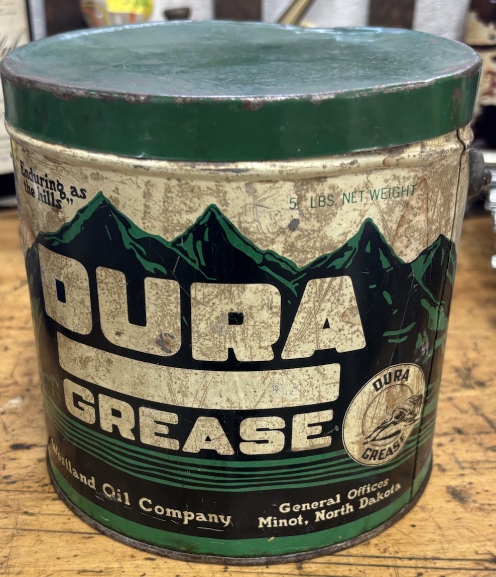 Westland Oil Company dura grease tin pail Minot North Dakota Can Vintage
