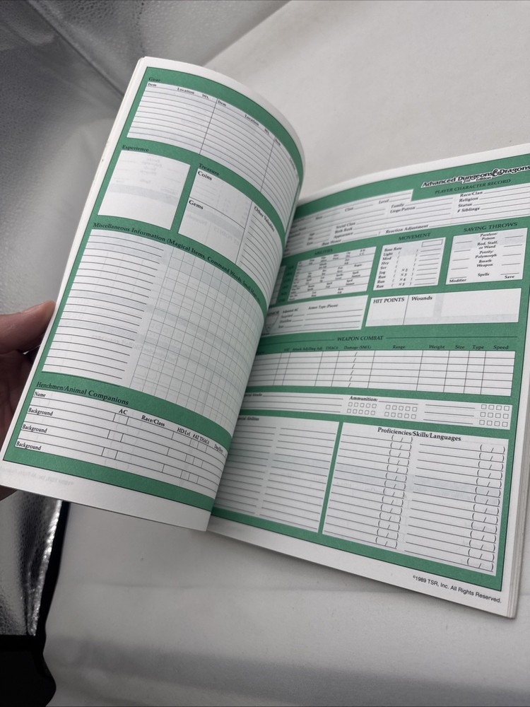 TSR Advanced D&D Dungeons and Dragons 2nd Ed Character Record Sheets