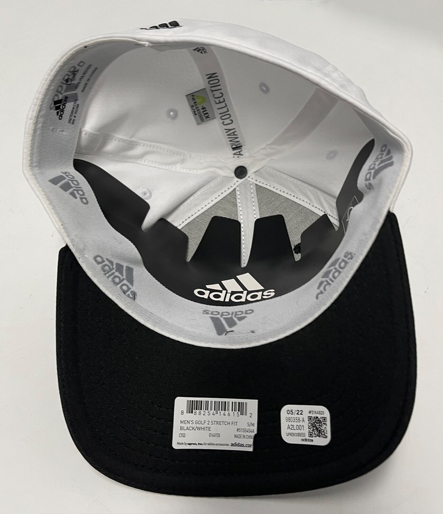 ADIDAS MENS GOLF CAP 2 STRETCH FIT BLACK / WHITE SIZE SMALL / MEDIUM