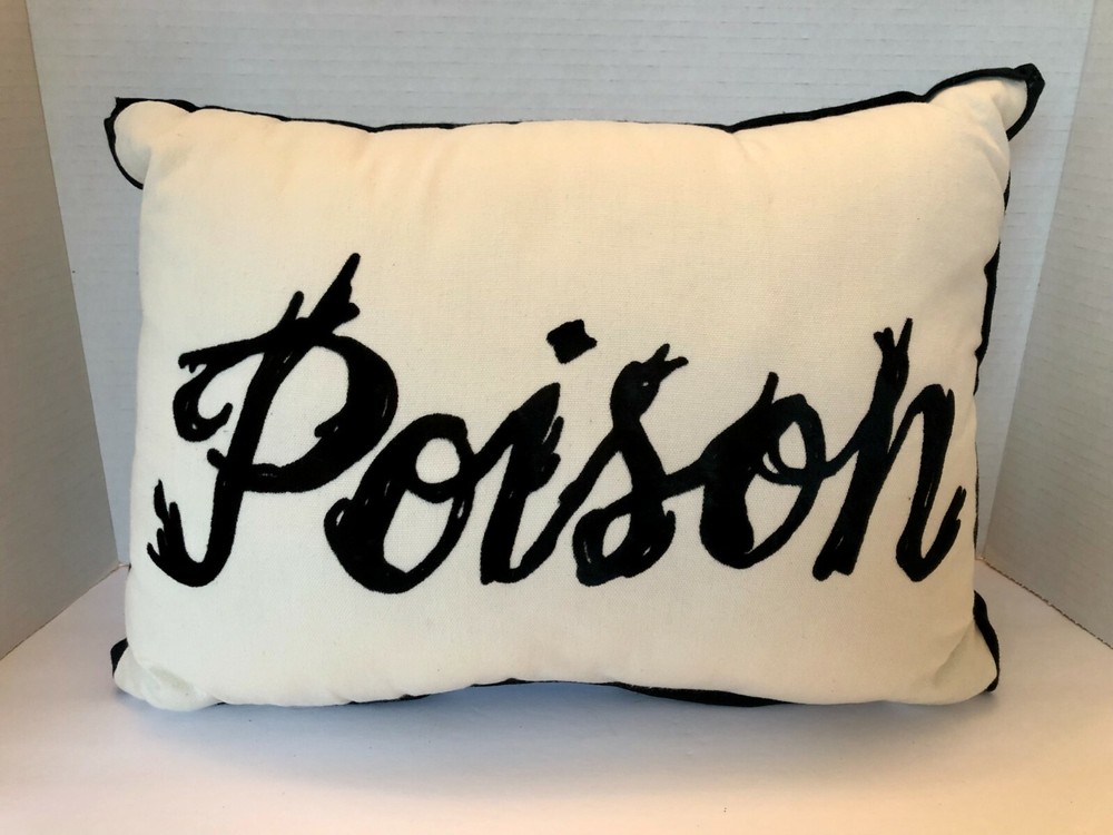 Halloween "POISON" Cursive Script Black & White Throw Pillow - Seasonal Décor 