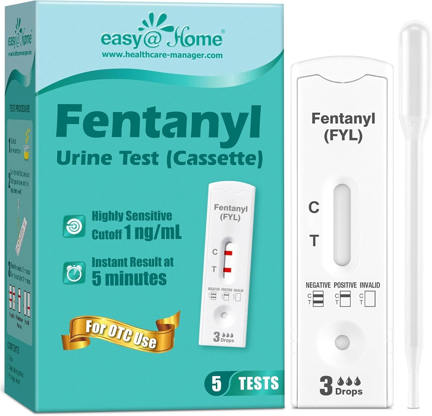 Easy@Home Fentanyl Urine Test - Ultra-Sensitive Rapid Drug Test - 5 Pack