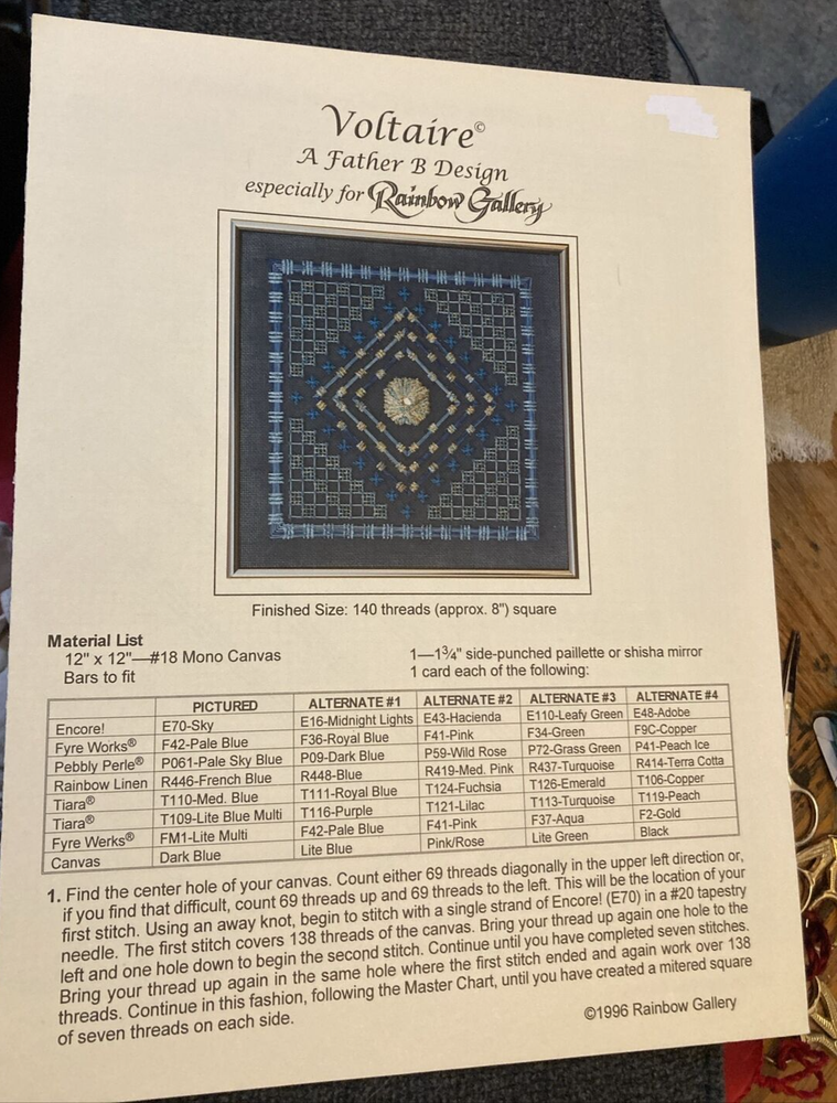 Vtg Rare Rainbow Gallery Voltaire Needlepoint 1996 Pattern only