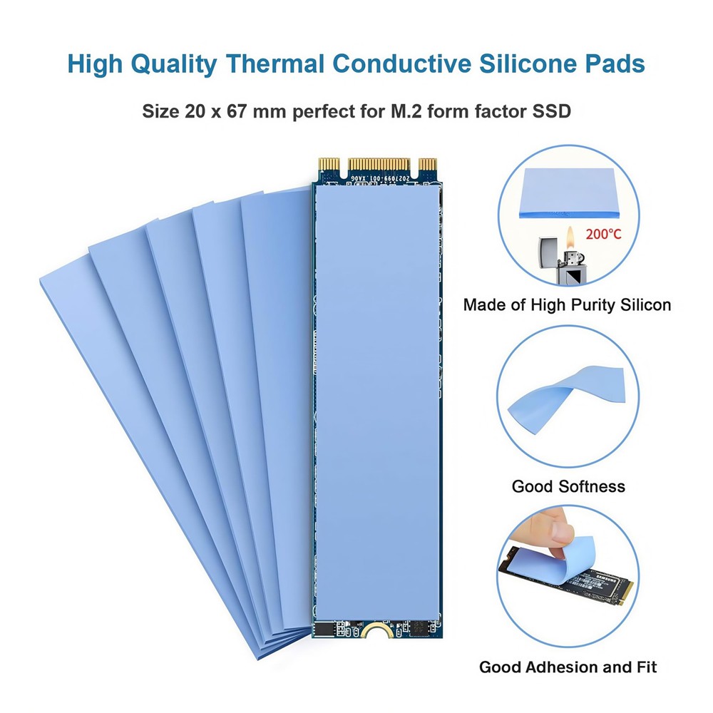 12-Pack Thermal Conductive Silicone Pads for SSD CPU GPU Cooling - Blue