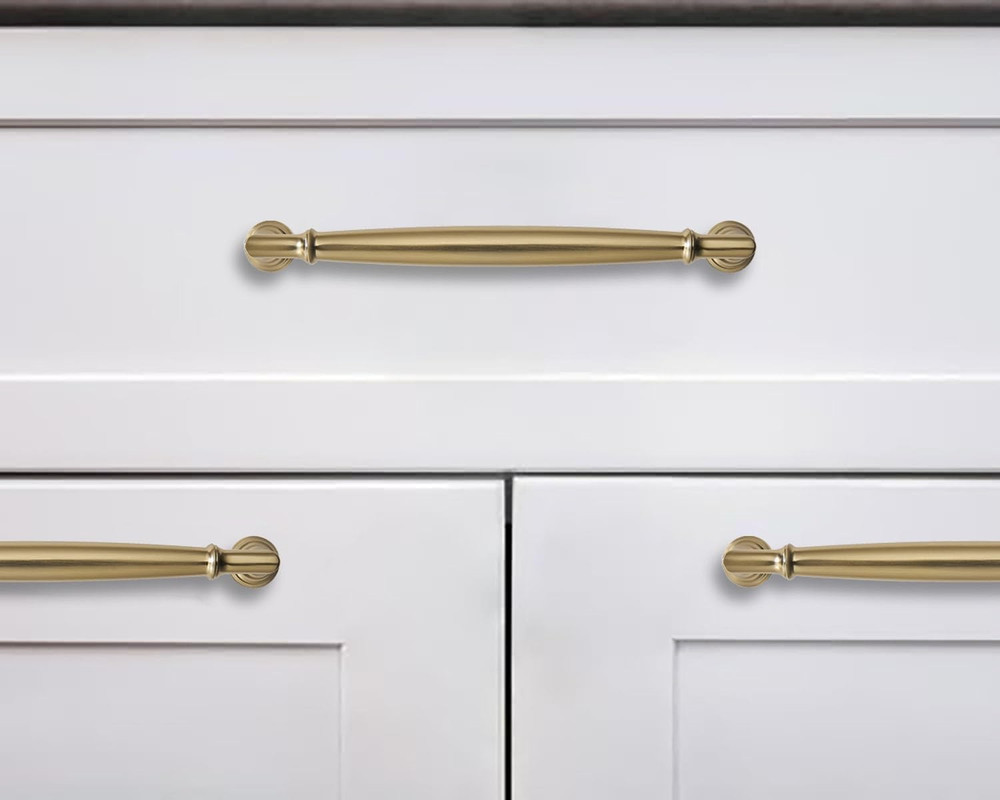 Brushed Brass Cabinet Pulls - 12" Heavy Duty Handles, 5 Pack