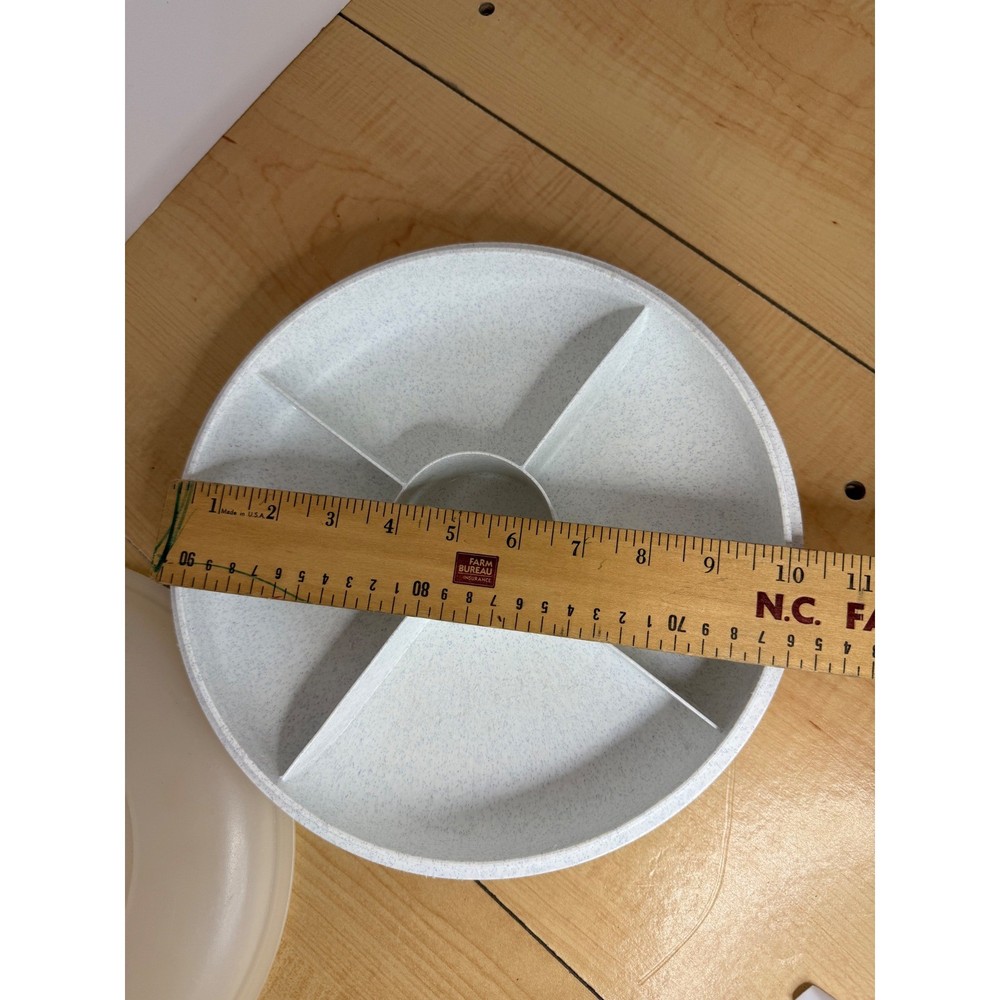 Tupperware Divided Serving Platter with Lid Speckled White Vintage Kitchenware